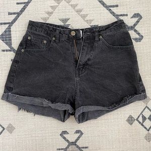 Les Basics Black Denim Roll Up Shorts